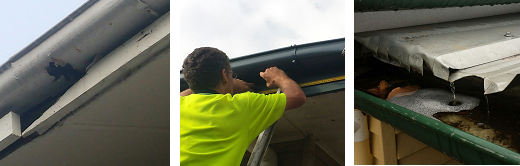 three images of gutter cleaning in Brisbane
