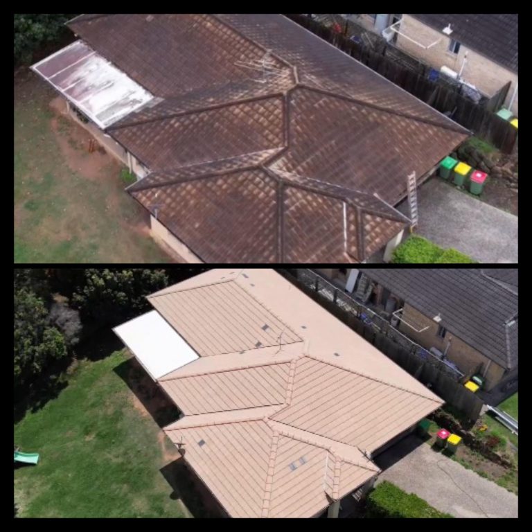 before and after pressure cleaned tile roof