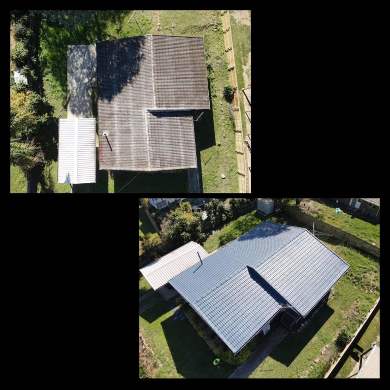 Tiled roof pressure cleaning Brisbane before and after